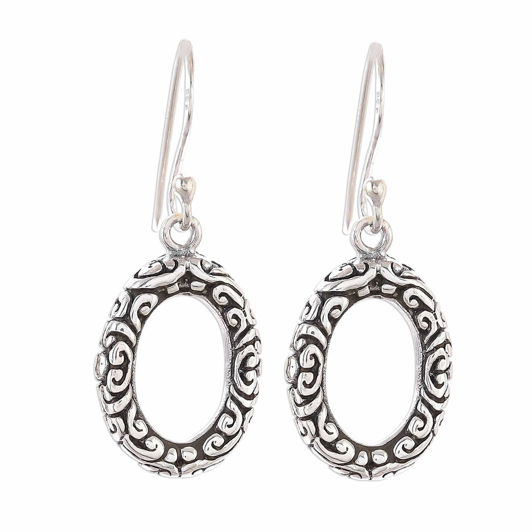 Patterned Oval Sterling Silver Dangle Earrings from Thailand - Oval Fascination
