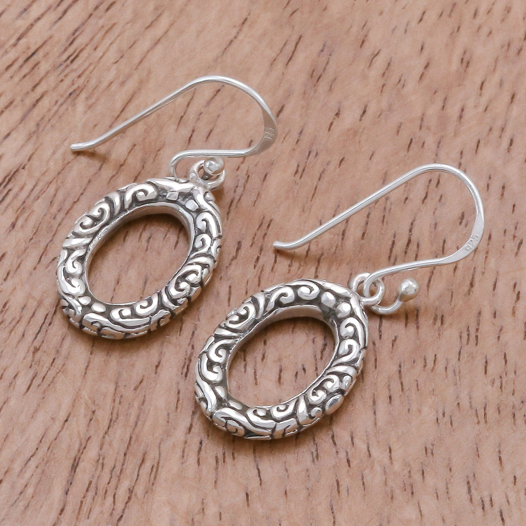 Patterned Oval Sterling Silver Dangle Earrings from Thailand - Oval Fascination