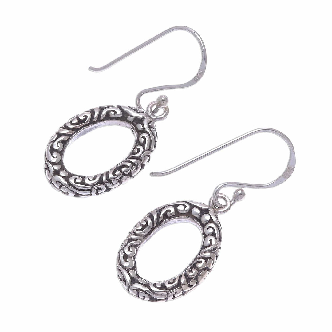 Patterned Oval Sterling Silver Dangle Earrings from Thailand - Oval Fascination
