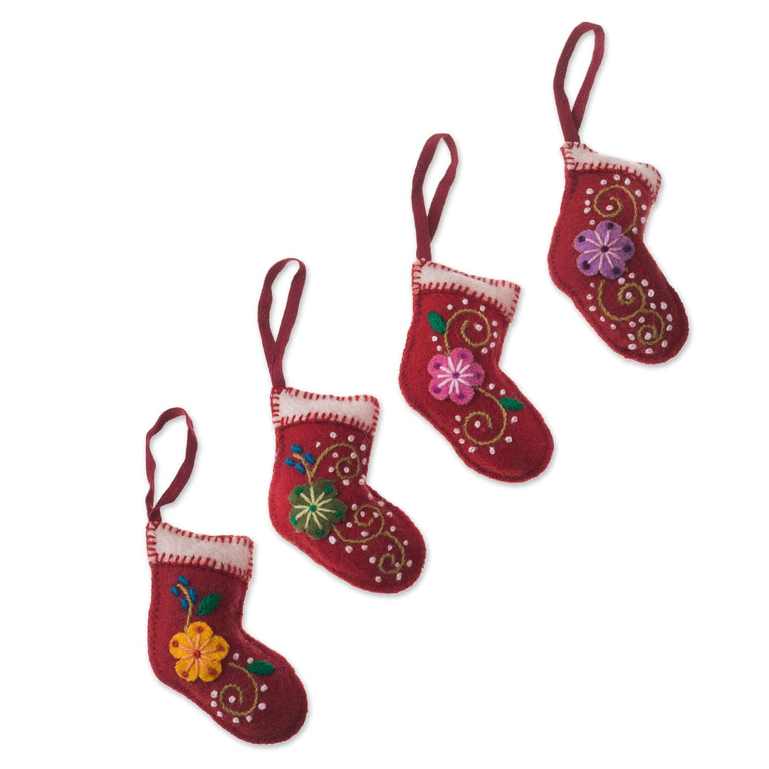 Floral Wool Stocking Ornaments from Peru (Set of 4) - Floral Stockings