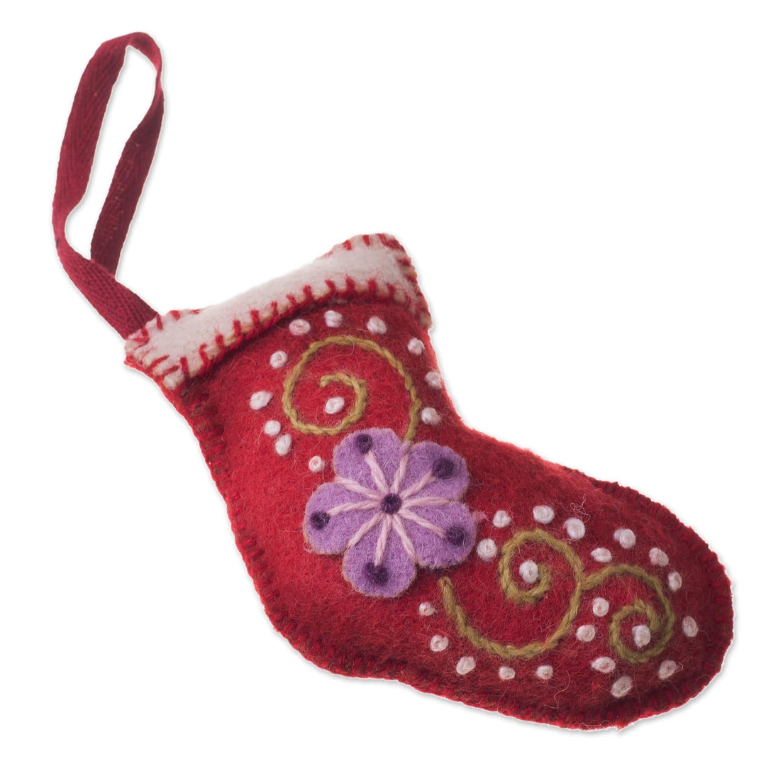 Floral Wool Stocking Ornaments from Peru (Set of 4) - Floral Stockings