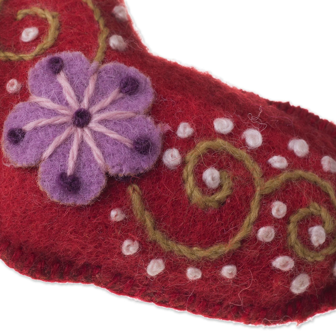 Floral Wool Stocking Ornaments from Peru (Set of 4) - Floral Stockings