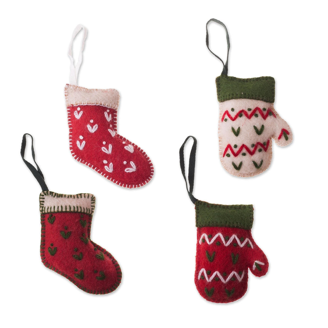 Wool Stocking and Mitten Ornaments from Peru (Set of 4) - Stockings and Mittens