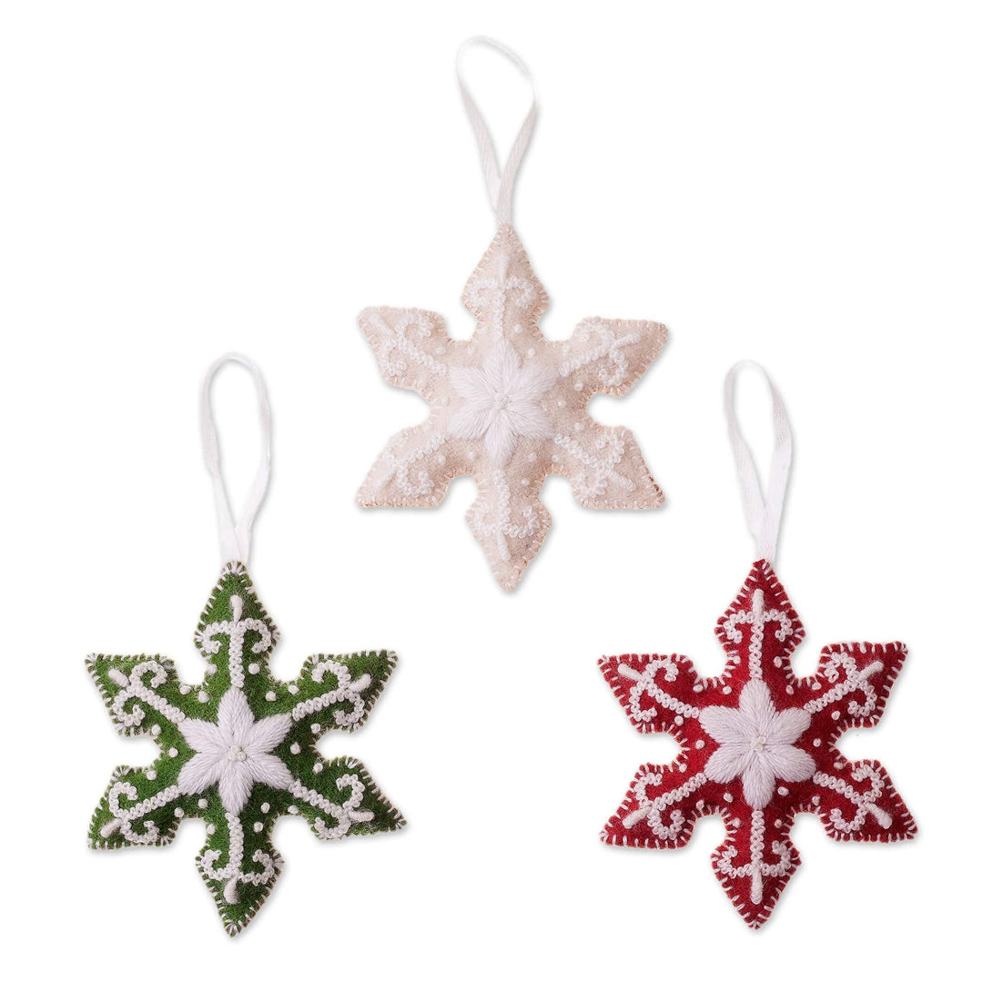 Assorted Wool Snowflake Ornaments from Peru (Set of 3) - Holiday Snowflakes