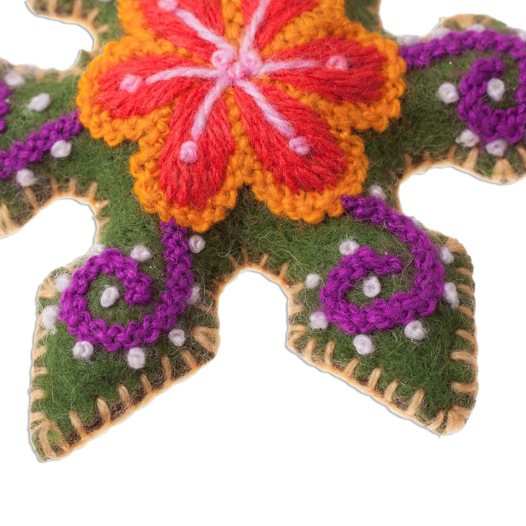 Embroidered Wool Snowflake Ornaments from Peru (Set of 3) - Vibrant Snowflakes