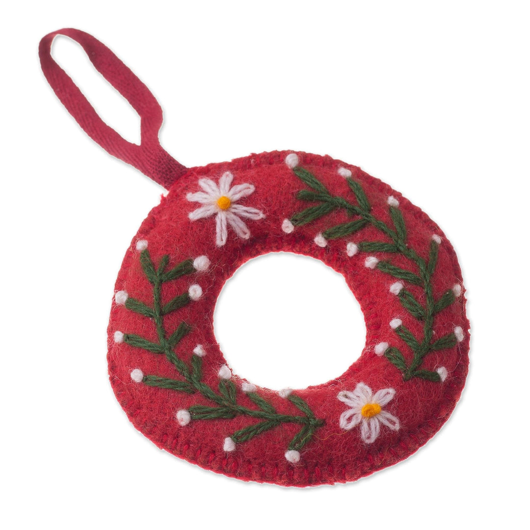 Circular Floral Wool Ornaments from Peru (Pair) - Holiday Wreaths