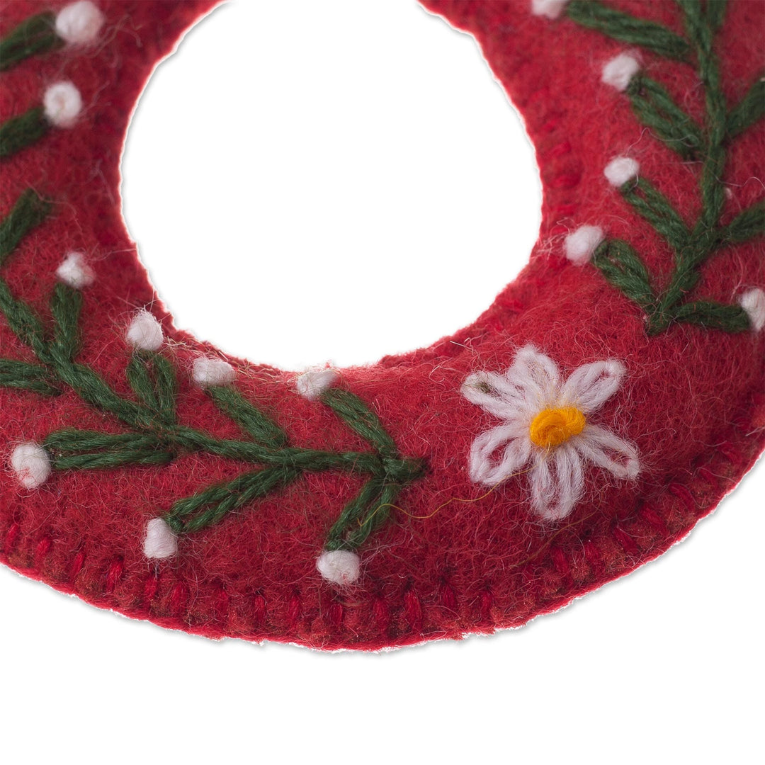 Circular Floral Wool Ornaments from Peru (Pair) - Holiday Wreaths