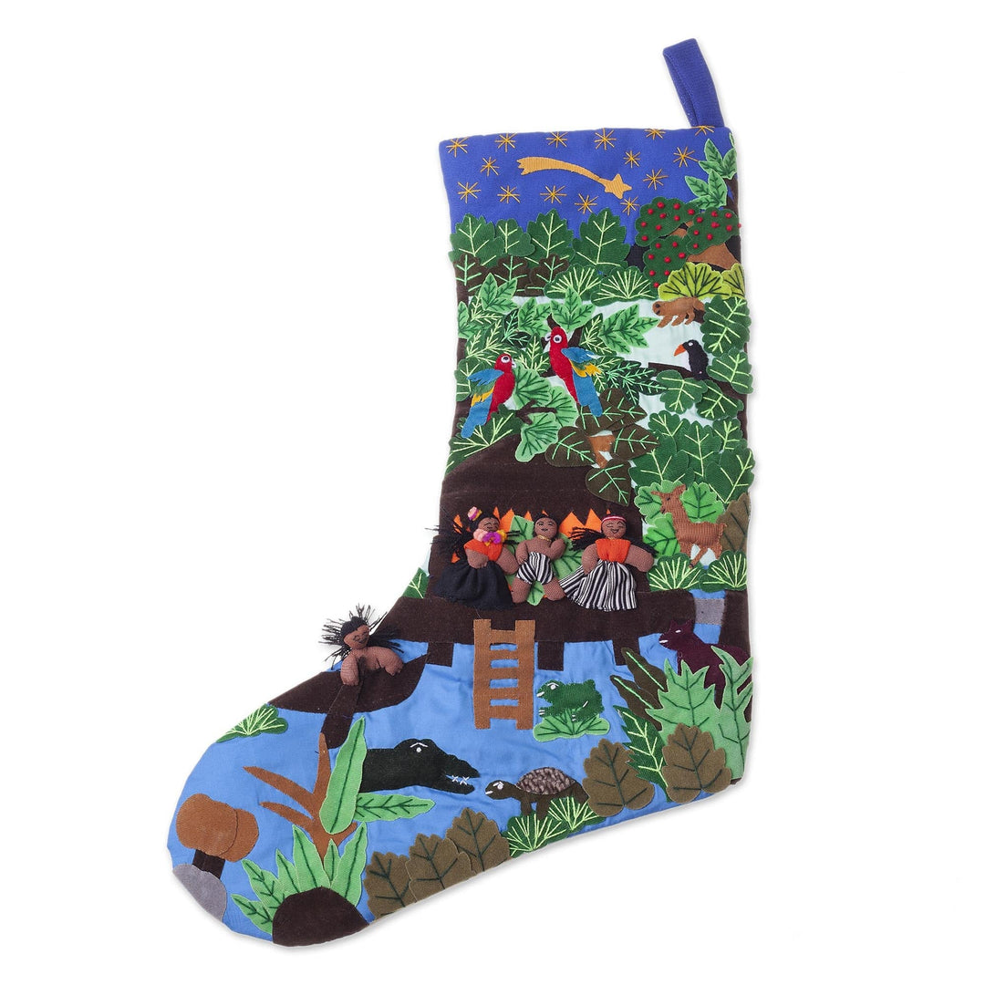 Traditional Arpillera Cotton Blend Patchwork Stocking - Peruvian Jungle