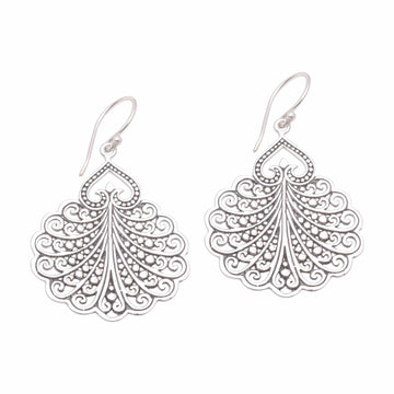 Fan Pattern Sterling Silver Dangle Earrings from Bali - Peacock's Tail