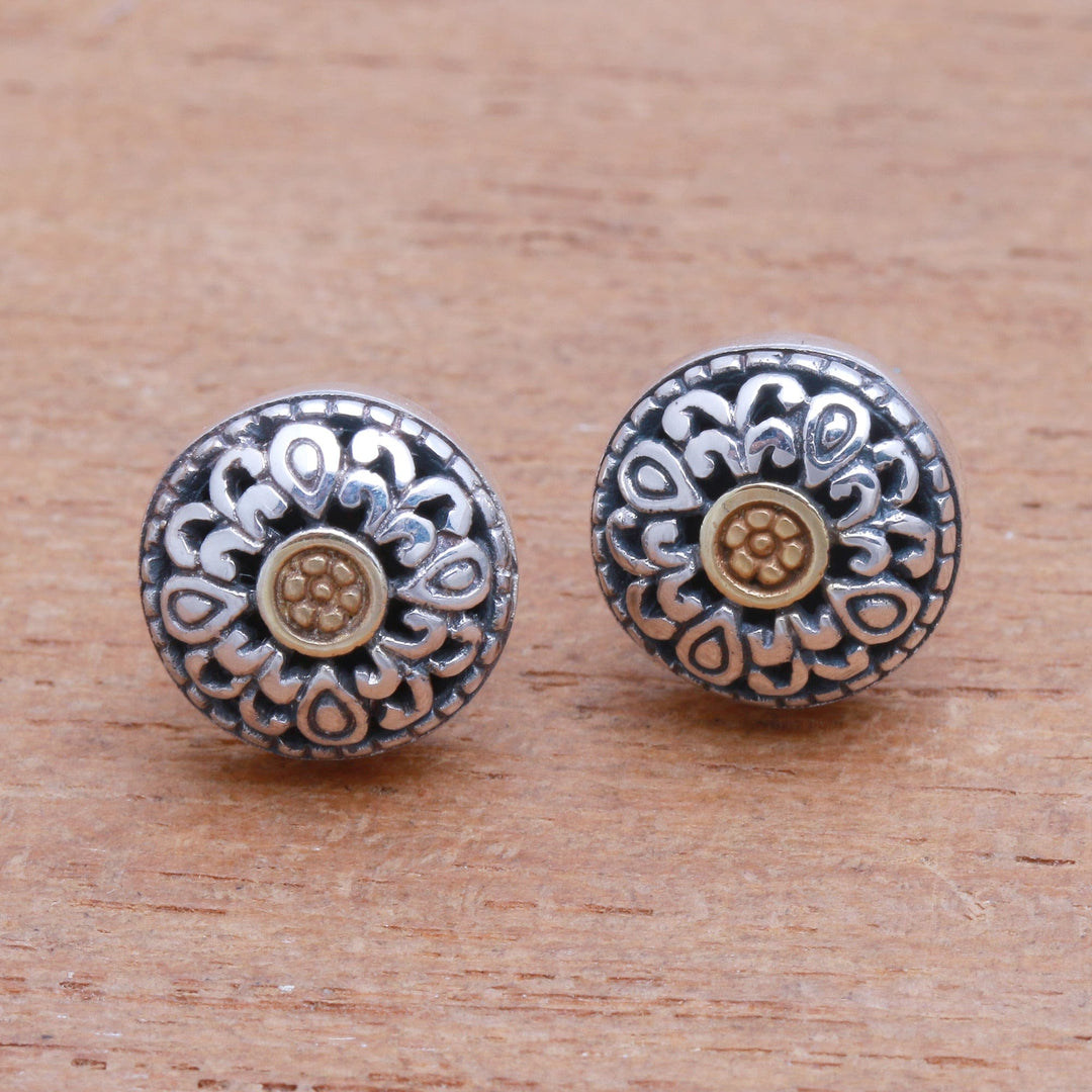 Wave Pattern Gold Accented Sterling Silver Stud Earrings - Essence of Sun