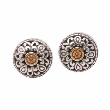 Wave Pattern Gold Accented Sterling Silver Stud Earrings - Essence of Sun