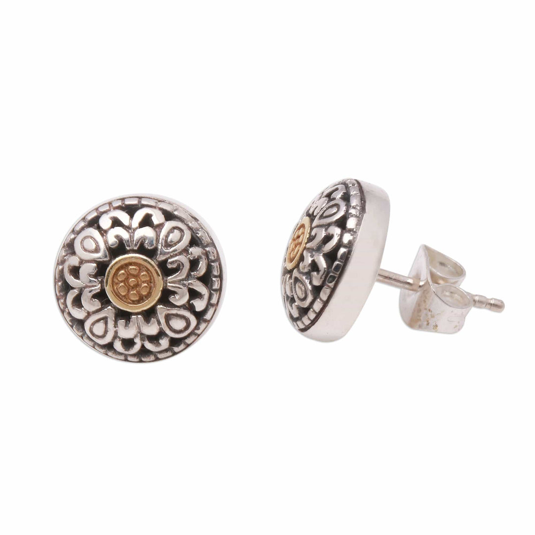 Wave Pattern Gold Accented Sterling Silver Stud Earrings - Essence of Sun