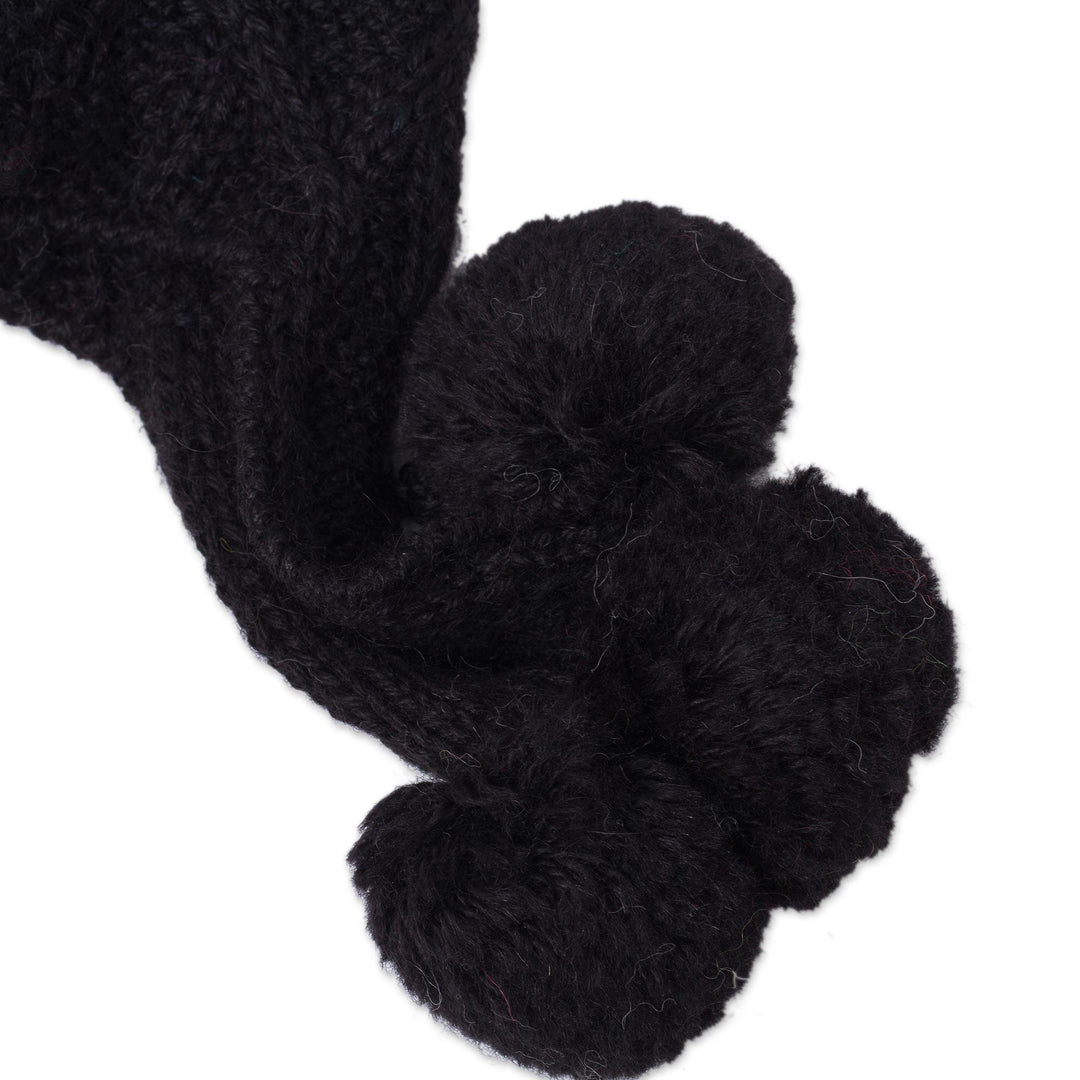 Diamond Pattern 100% Alpaca Knit Hat in Black from Peru - Diamond Elegance in Black