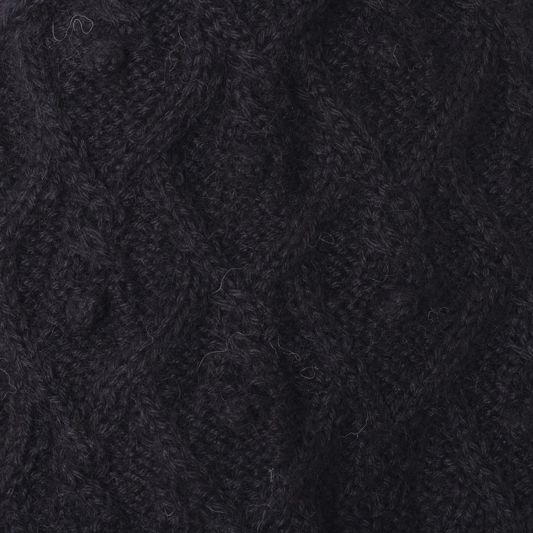 Diamond Pattern 100% Alpaca Knit Hat in Black from Peru - Diamond Elegance in Black