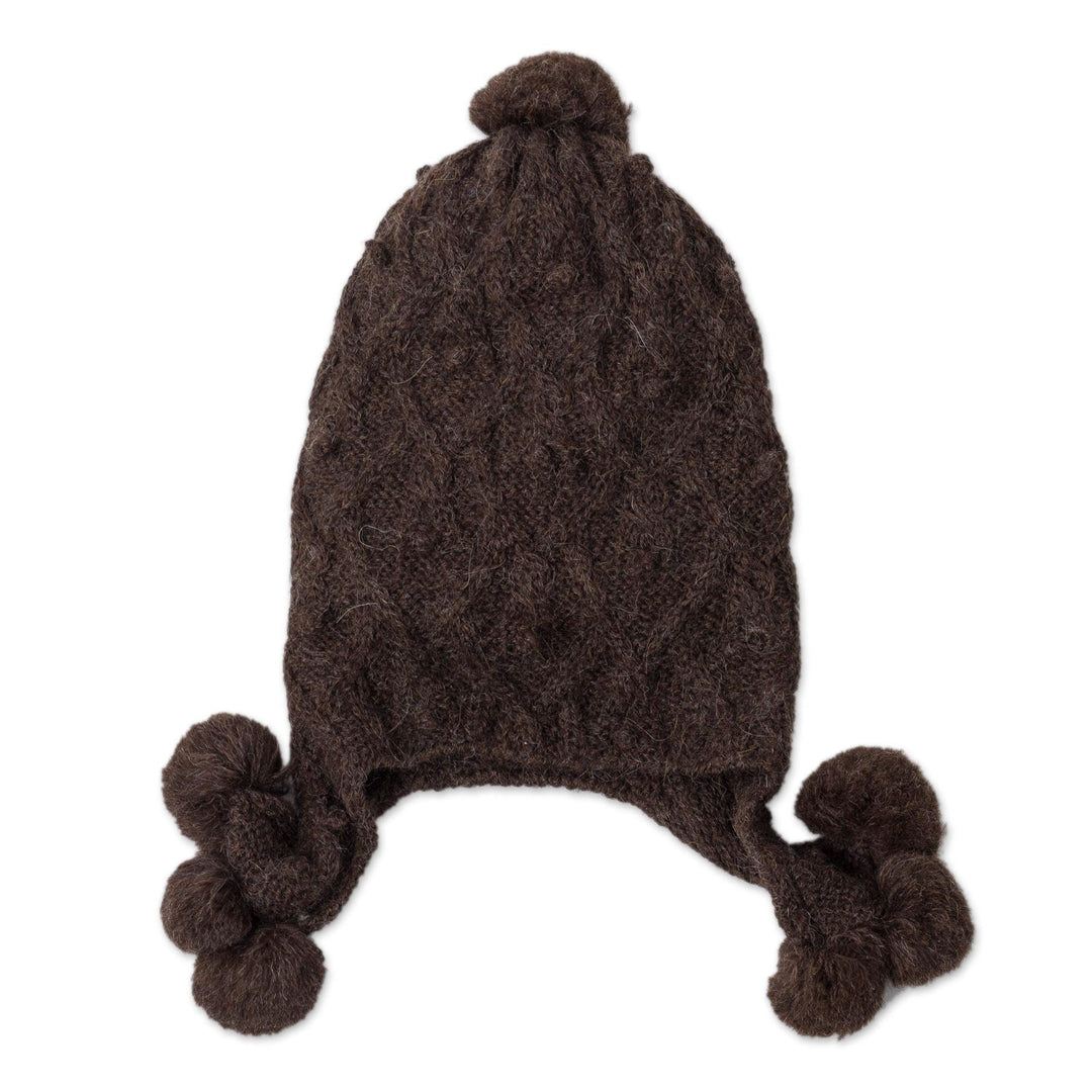 Diamond Pattern 100% Alpaca Knit Hat in Espresso from Peru - Diamond Elegance in Espresso