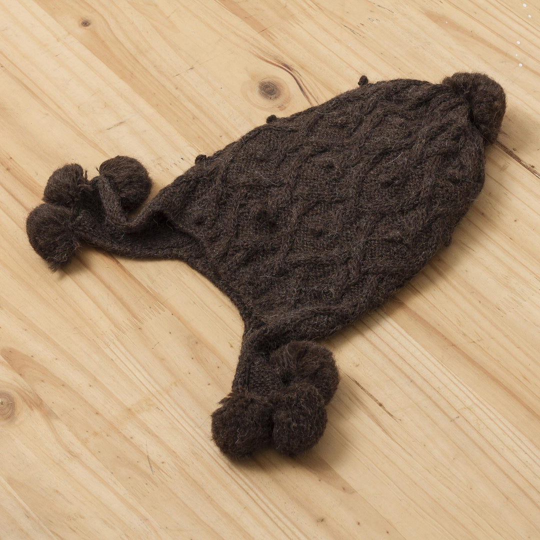 Diamond Pattern 100% Alpaca Knit Hat in Espresso from Peru - Diamond Elegance in Espresso