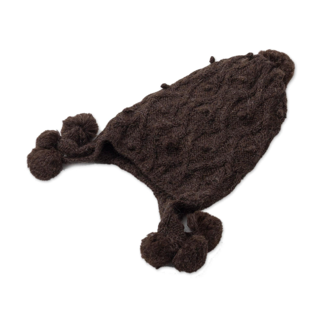 Diamond Pattern 100% Alpaca Knit Hat in Espresso from Peru - Diamond Elegance in Espresso