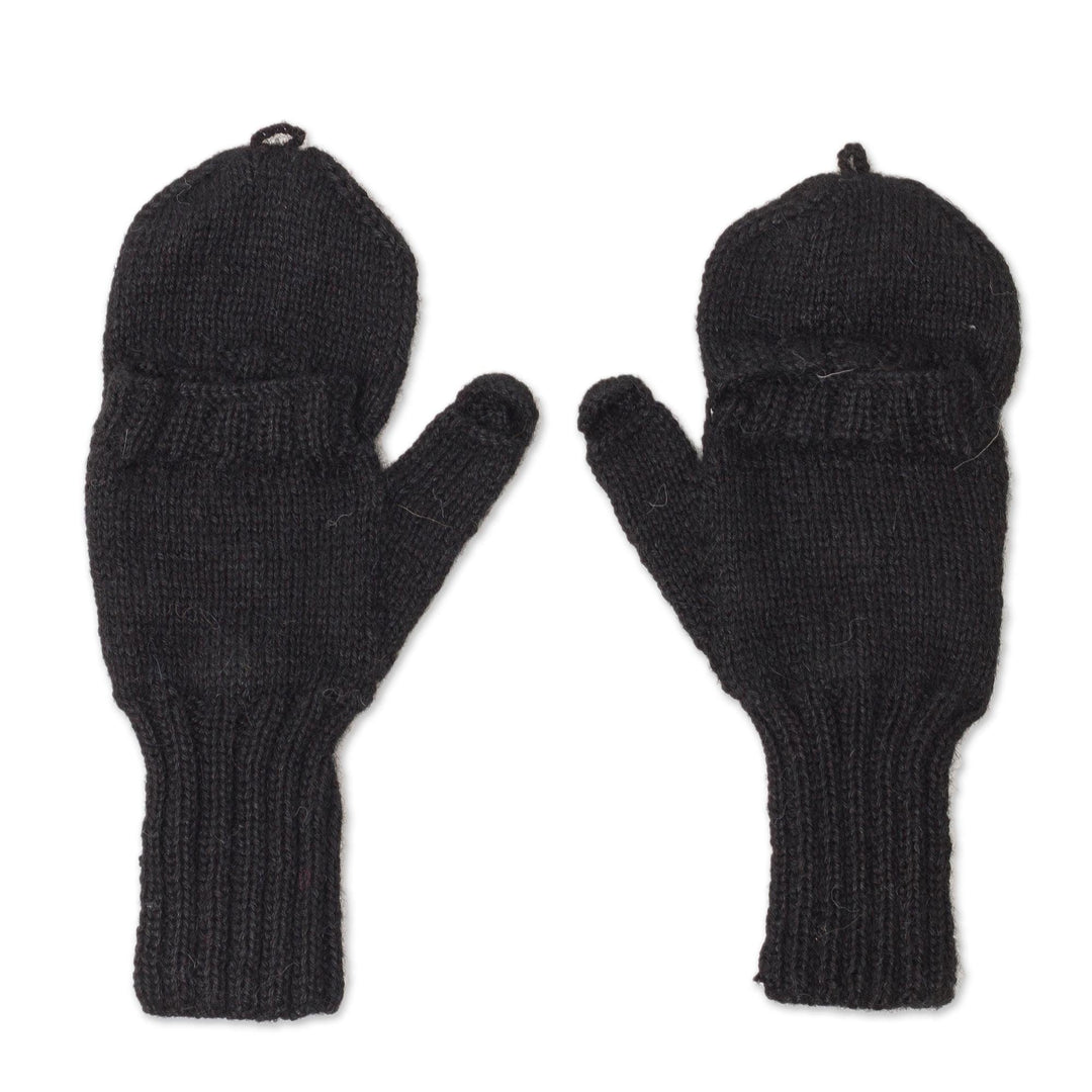 Diamond Pattern 100% Alpaca Mittens in Black from Peru - Diamond Elegance in Black