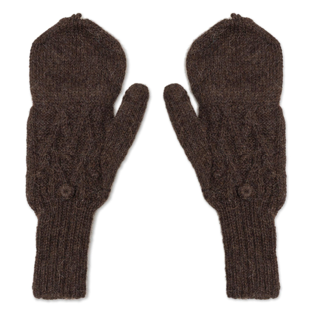 Diamond Pattern 100% Alpaca Mittens in Espresso from Peru - Diamond Elegance in Espresso