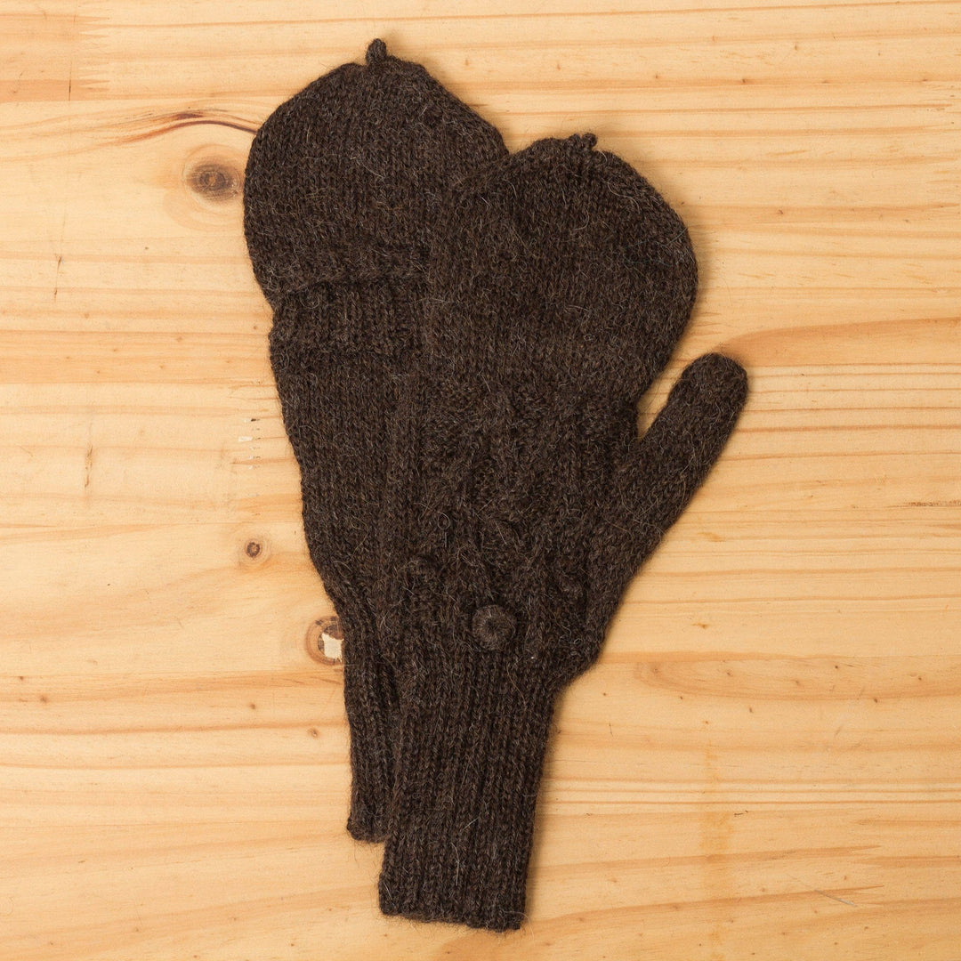 Diamond Pattern 100% Alpaca Mittens in Espresso from Peru - Diamond Elegance in Espresso