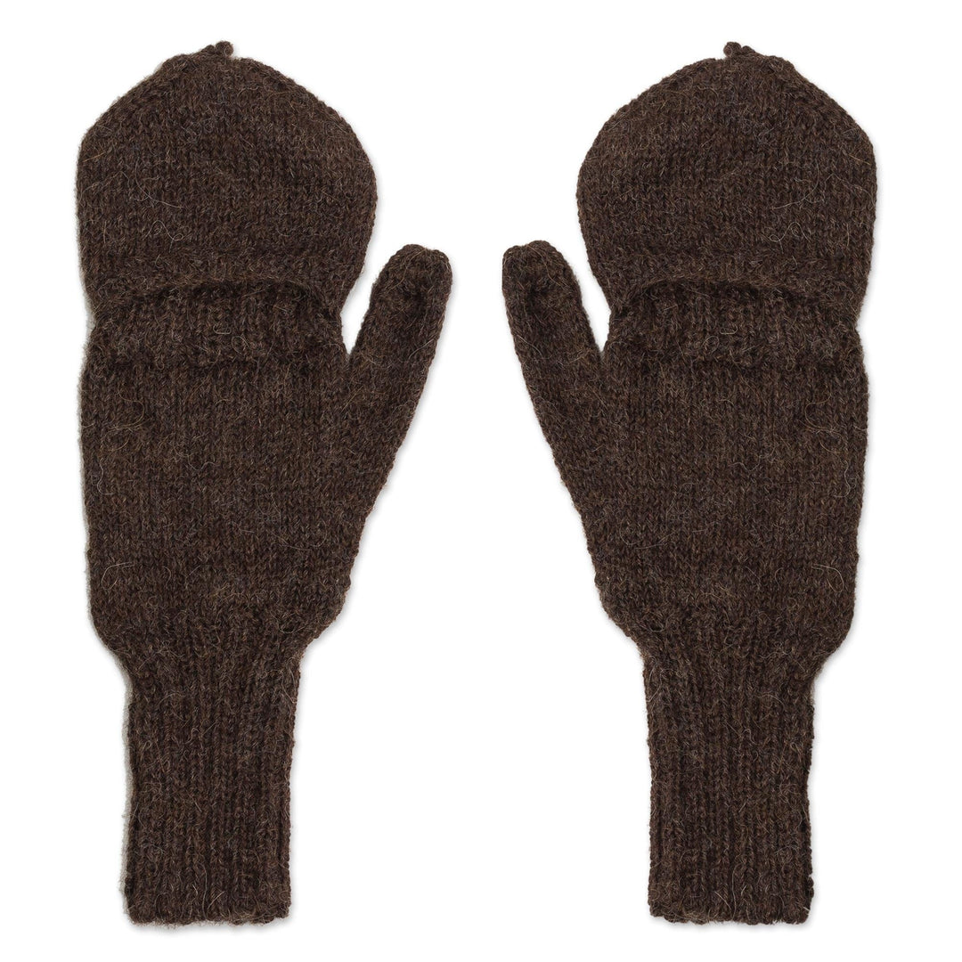Diamond Pattern 100% Alpaca Mittens in Espresso from Peru - Diamond Elegance in Espresso