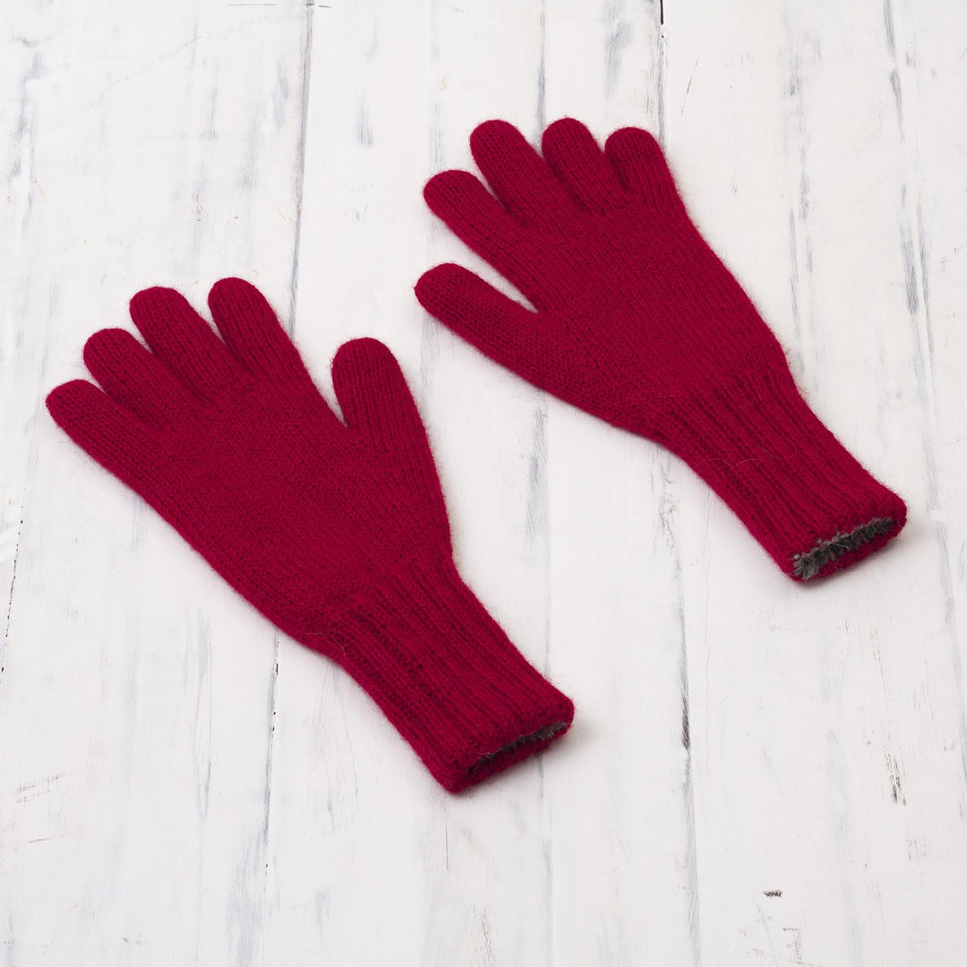 Crimson and Smoke 100% Alpaca Gloves from Peru - Crimson Smoke