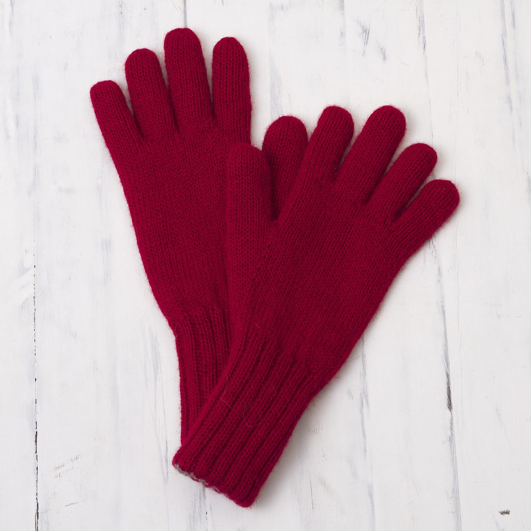 Crimson and Smoke 100% Alpaca Gloves from Peru - Crimson Smoke