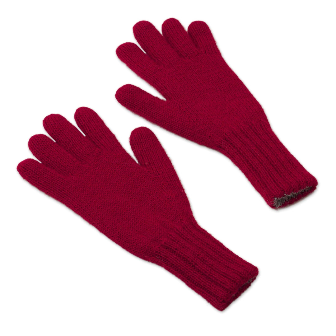 Crimson and Smoke 100% Alpaca Gloves from Peru - Crimson Smoke
