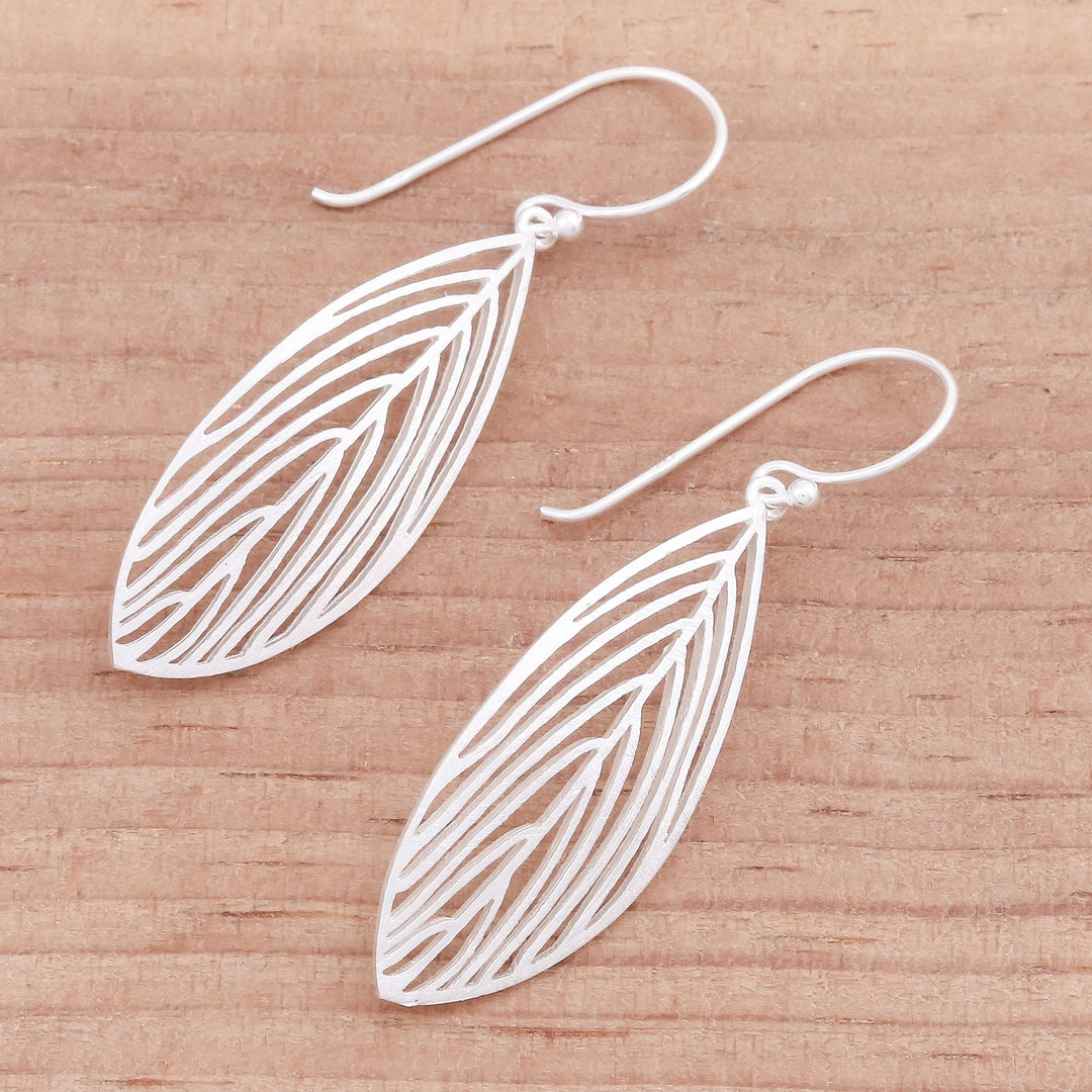 Handmade Leaf Earrings in Sterling Silver from Bali - Leaf Silhouette