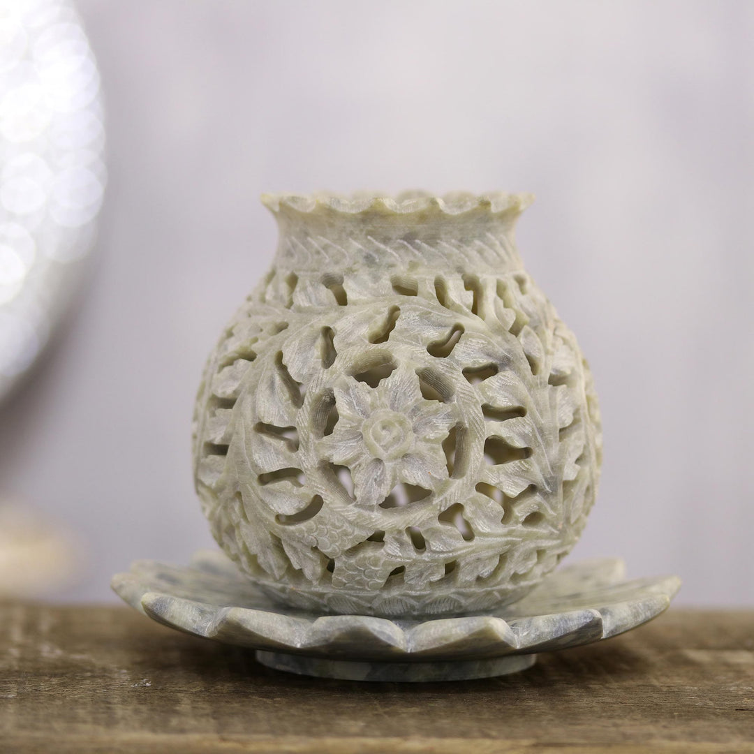 Floral Soapstone Tealight Holder - Light Bouquet