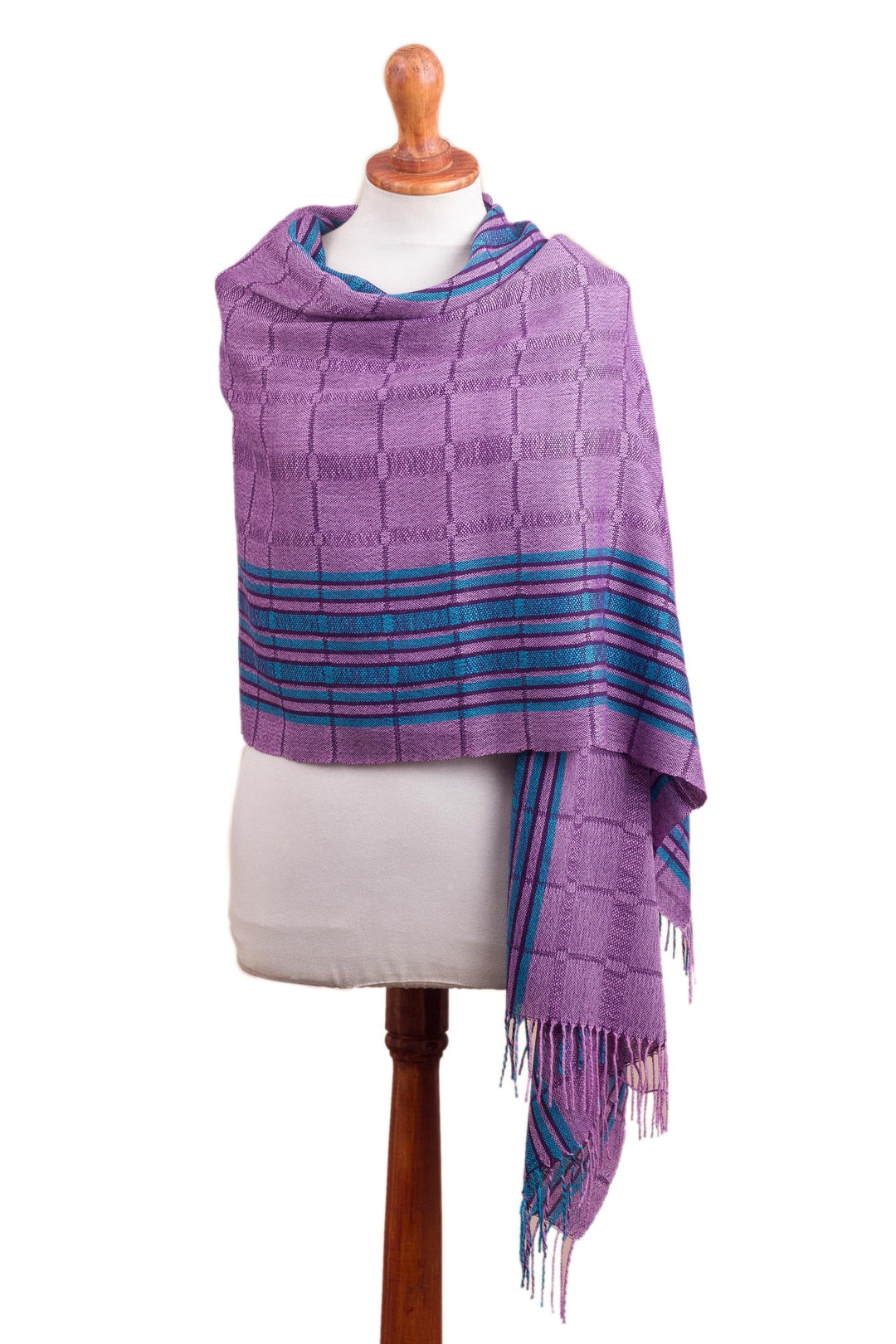 Purple and Turquoise Handwoven Baby Alpaca Shawl from Peru - Sweet Temptation