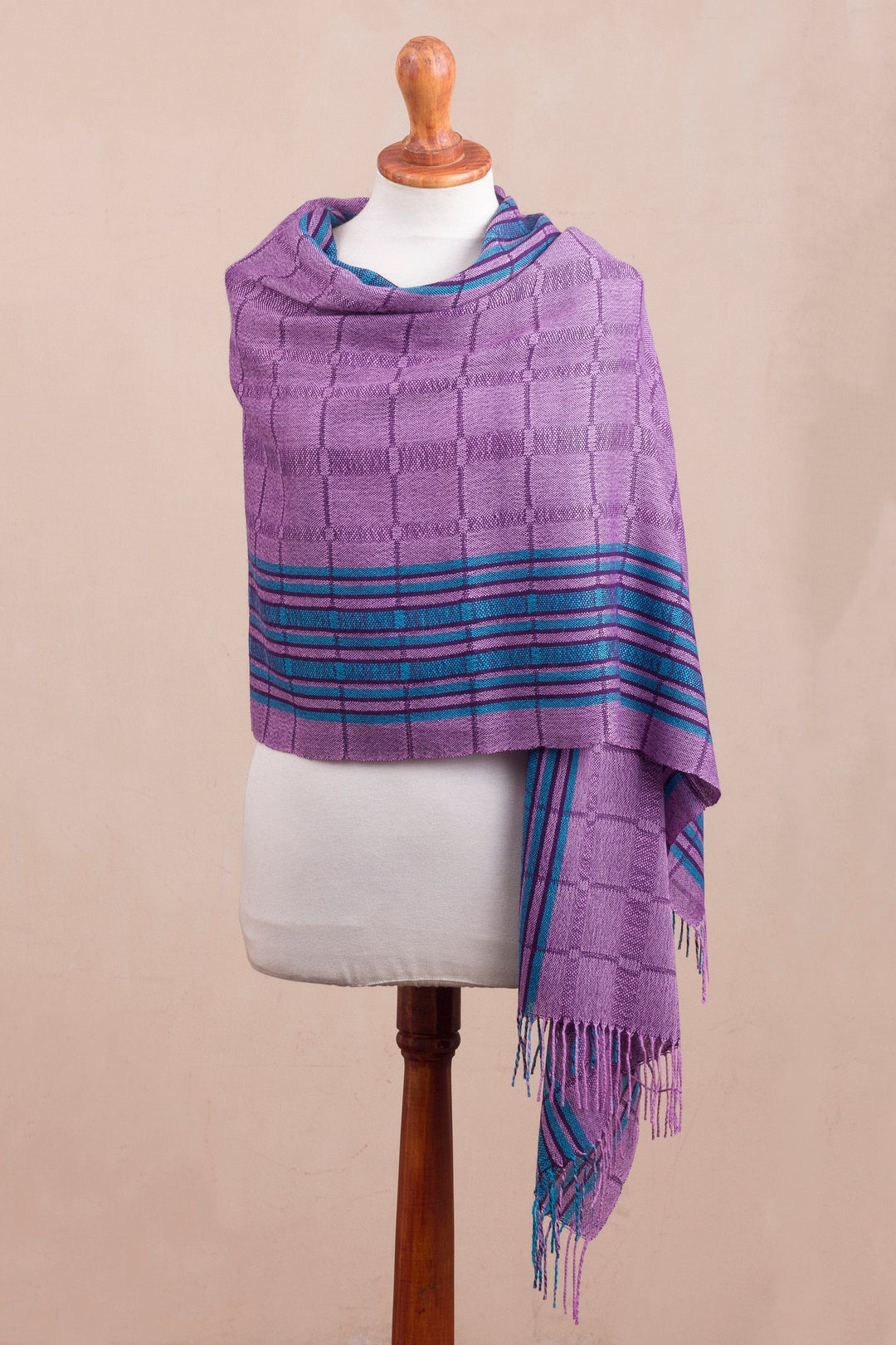 Purple and Turquoise Handwoven Baby Alpaca Shawl from Peru - Sweet Temptation