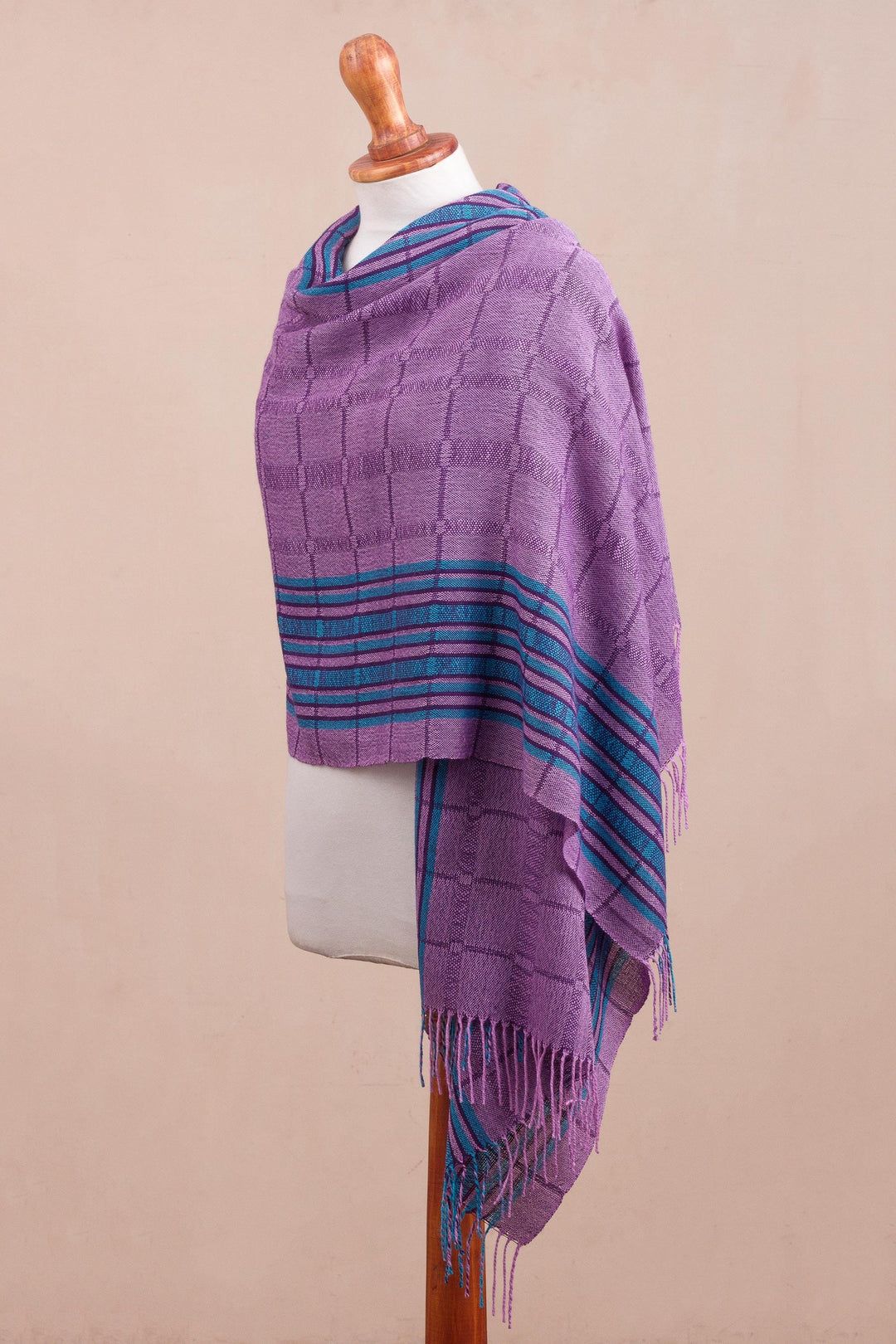 Purple and Turquoise Handwoven Baby Alpaca Shawl from Peru - Sweet Temptation
