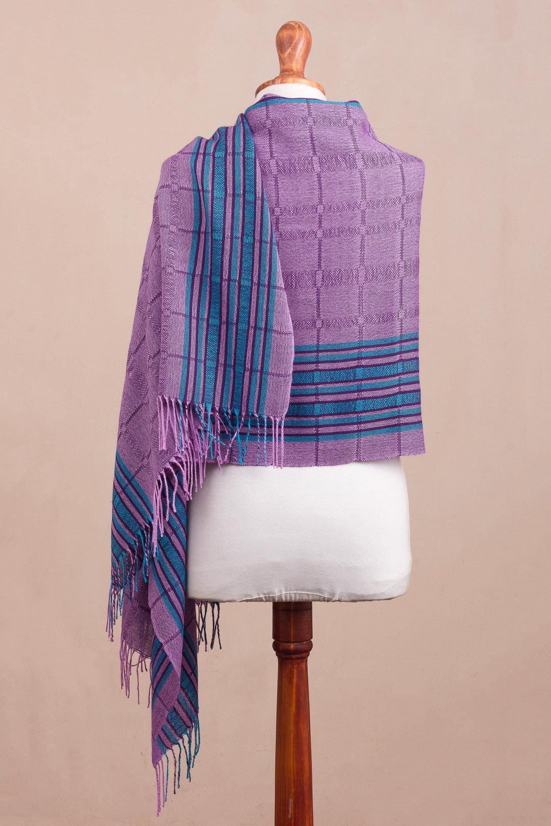 Purple and Turquoise Handwoven Baby Alpaca Shawl from Peru - Sweet Temptation