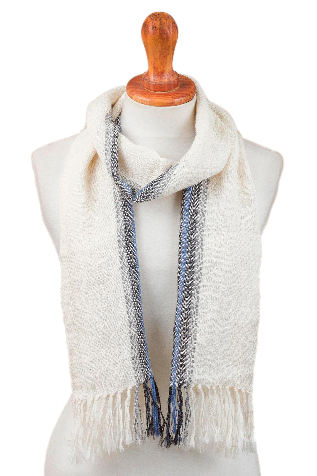 Handwoven 100% Baby Alpaca Wrap Scarf in Alabaster from Peru - Elegant Accent