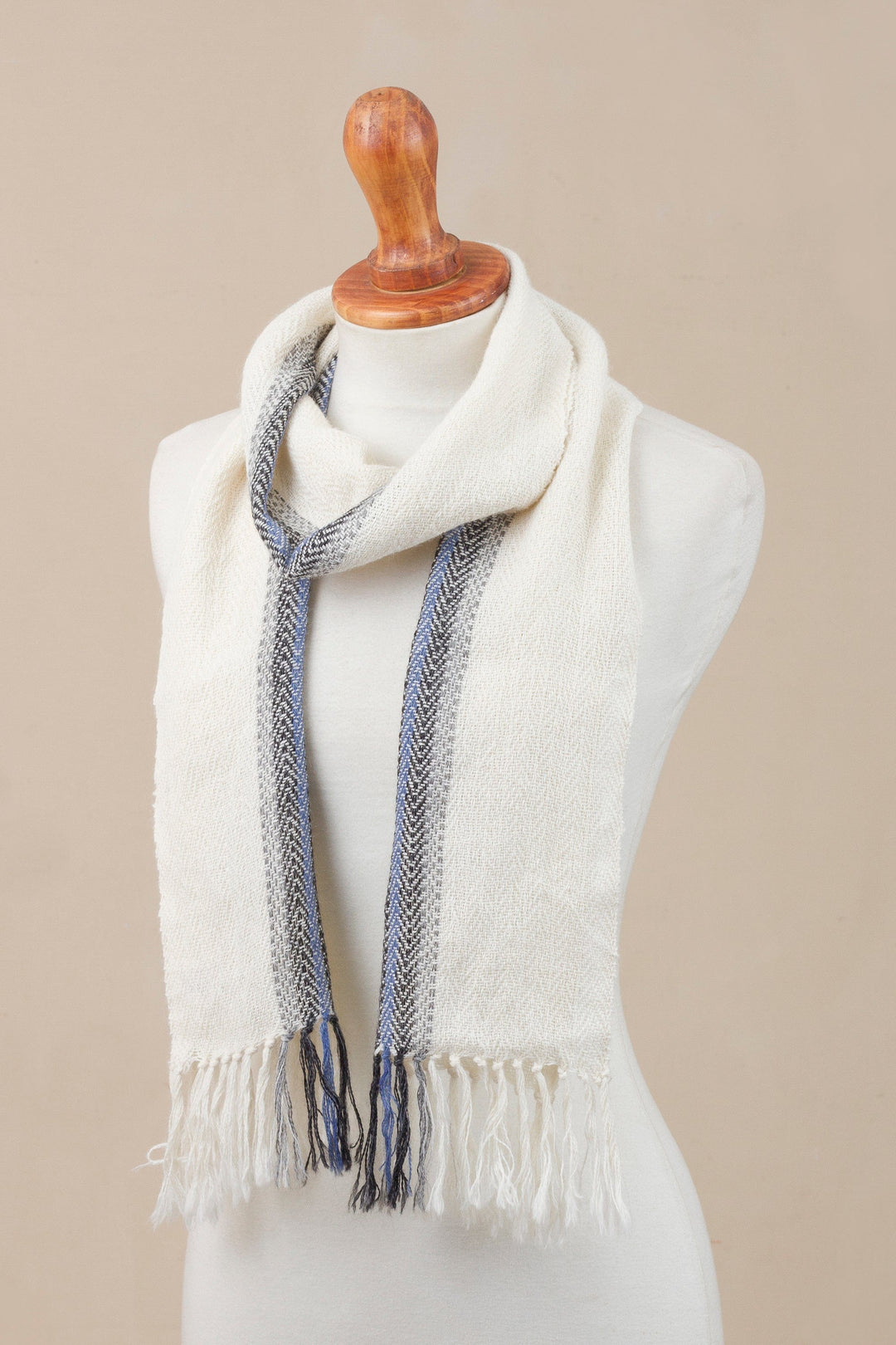 Handwoven 100% Baby Alpaca Wrap Scarf in Alabaster from Peru - Elegant Accent