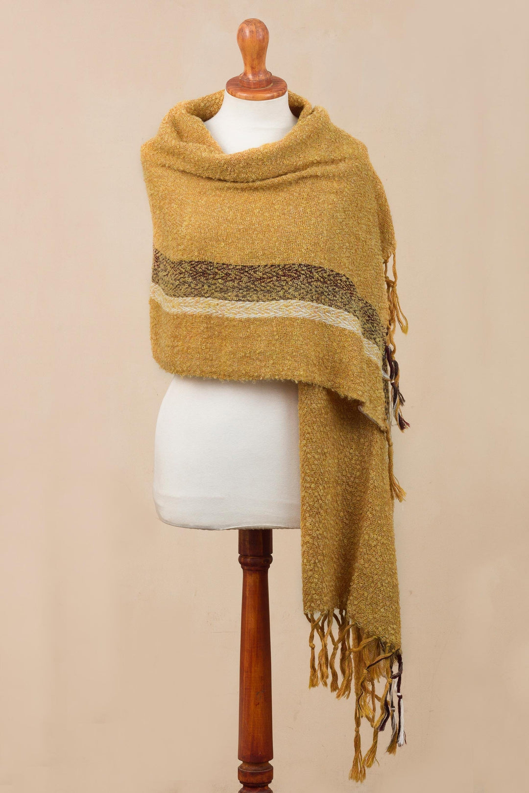 Handwoven 100% Alpaca Shawl in Amber from Peru - Honey Bliss