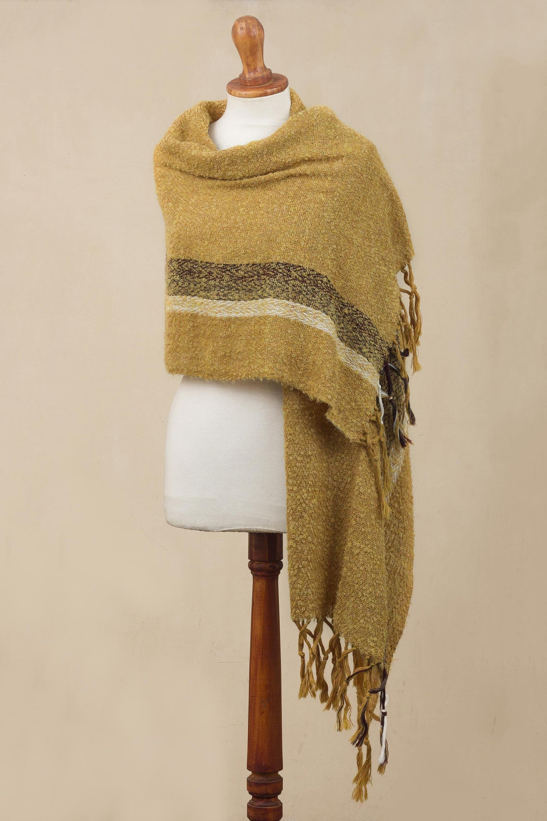 Handwoven 100% Alpaca Shawl in Amber from Peru - Honey Bliss