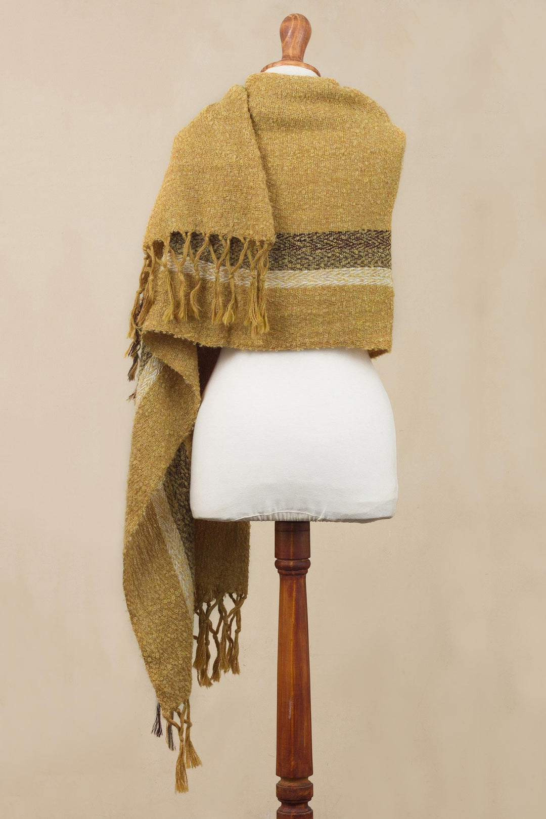 Handwoven 100% Alpaca Shawl in Amber from Peru - Honey Bliss