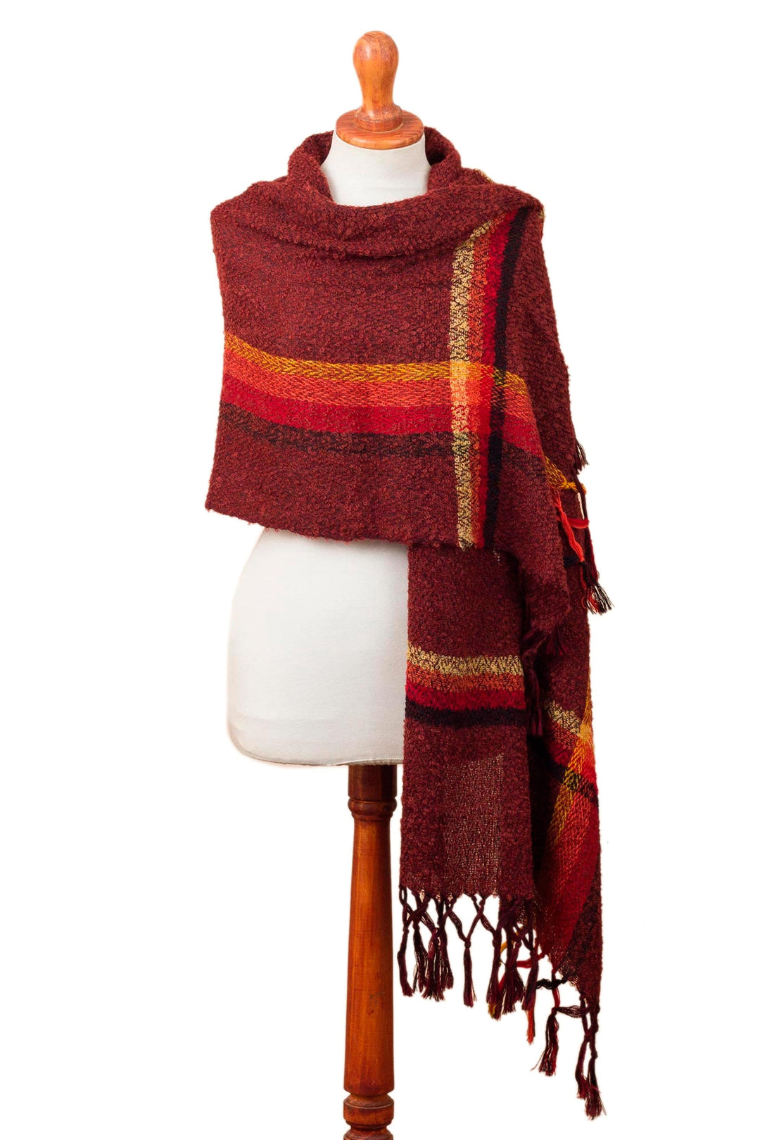 Handwoven Alpaca Blend Shawl in Burgundy from Peru - Burgundy Elegance
