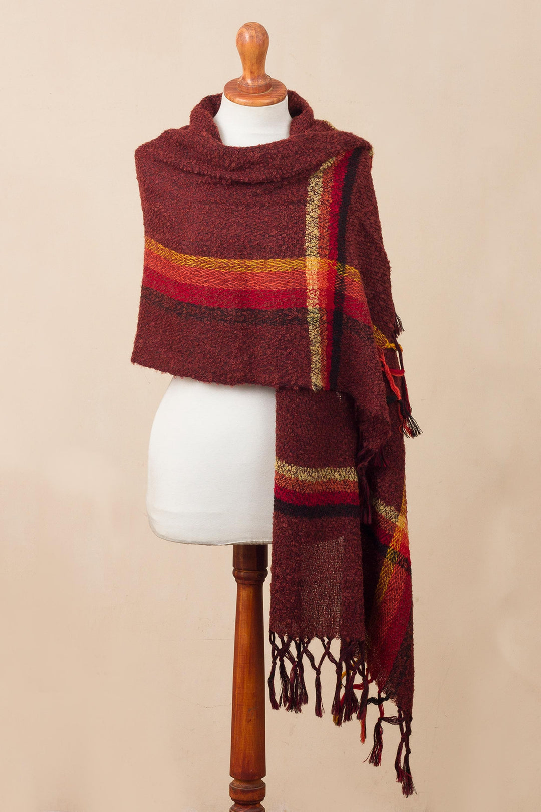 Handwoven Alpaca Blend Shawl in Burgundy from Peru - Burgundy Elegance