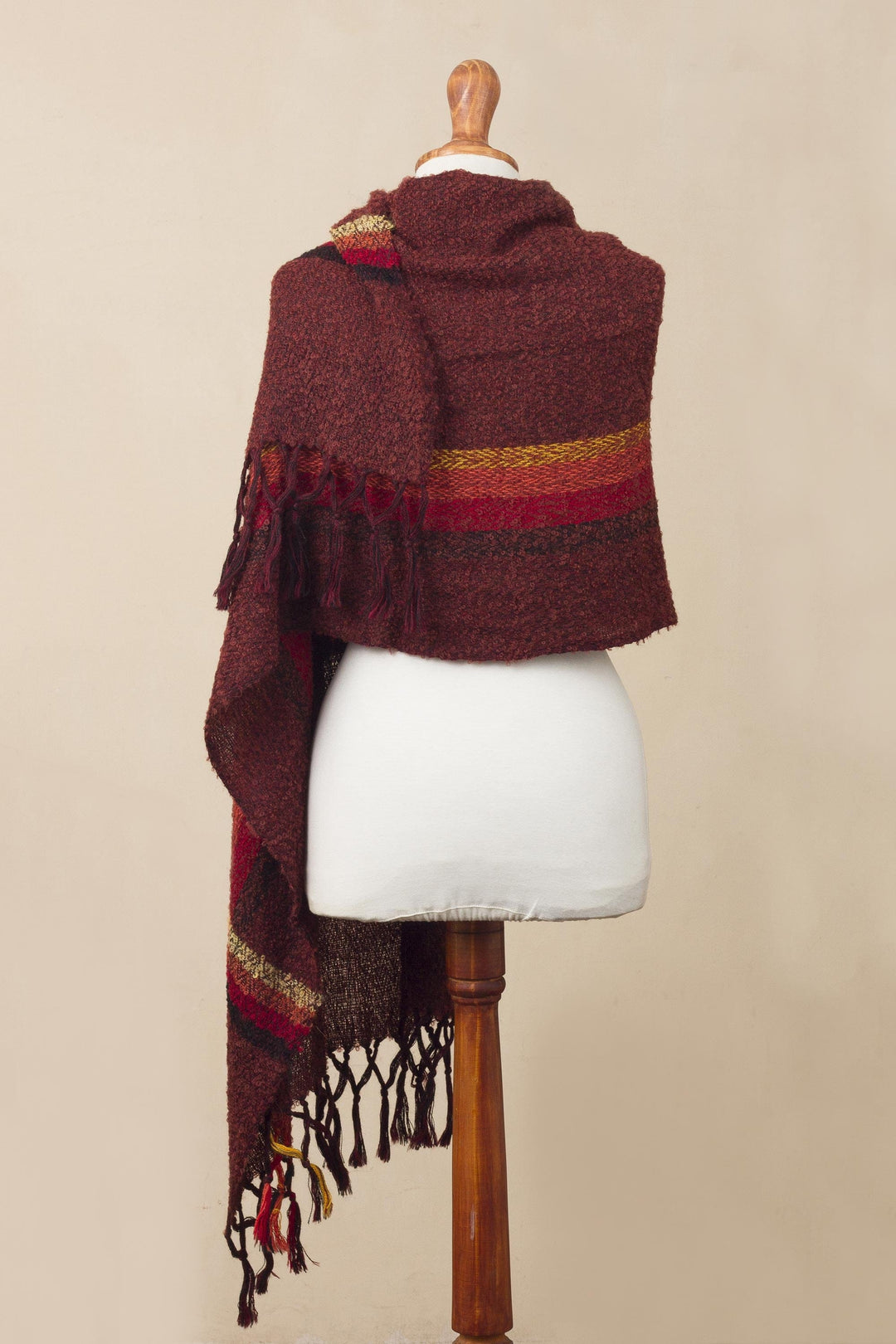Handwoven Alpaca Blend Shawl in Burgundy from Peru - Burgundy Elegance