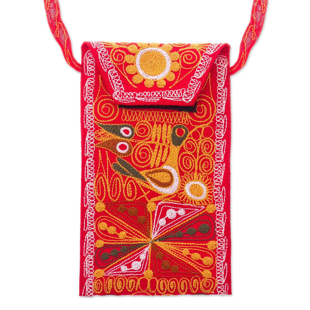 Embroidered Eyeglasses Bag in Chili from Peru - Embellished Beauty in Chili