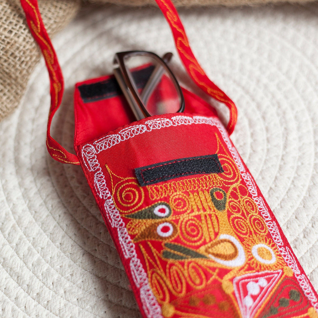 Embroidered Eyeglasses Bag in Chili from Peru - Embellished Beauty in Chili
