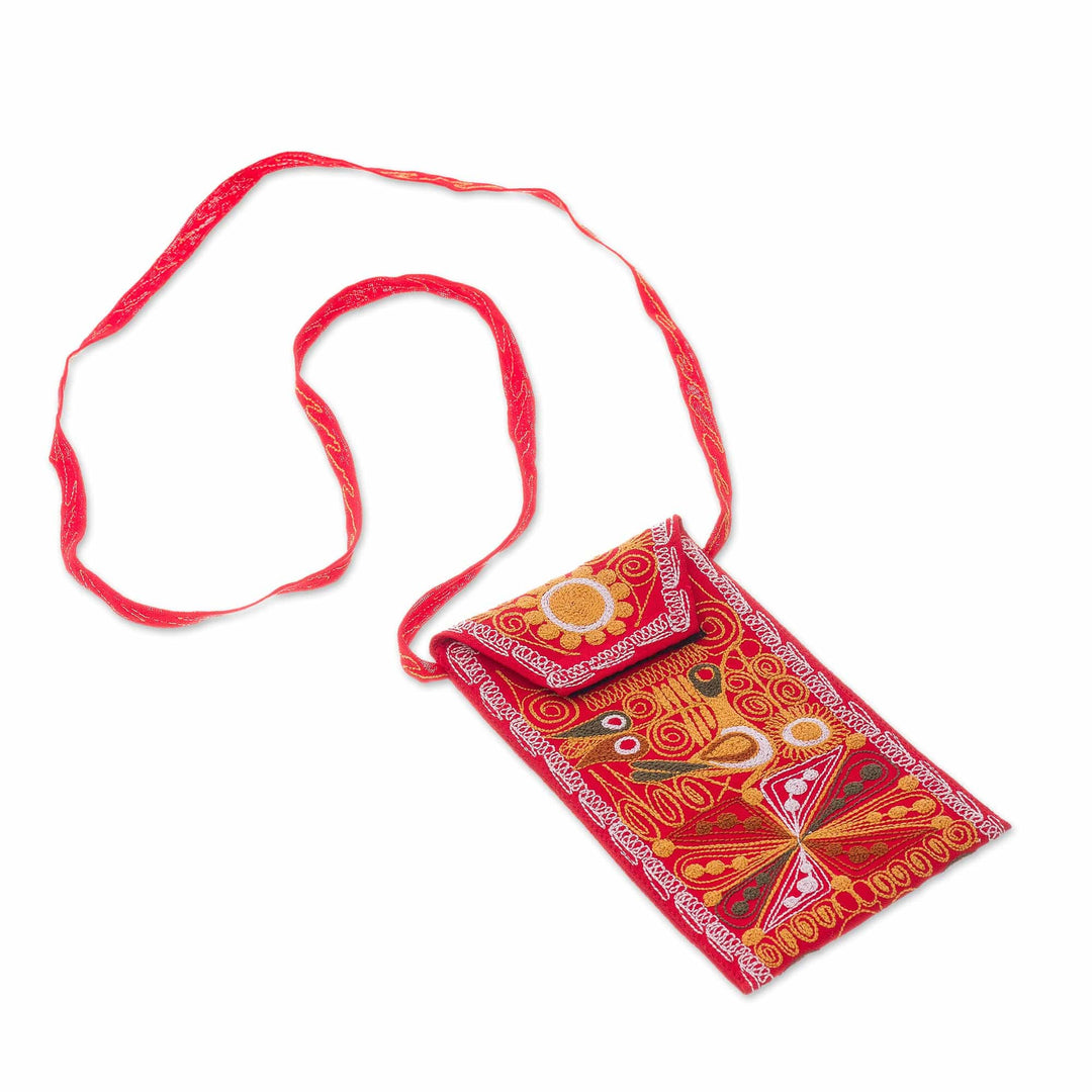 Embroidered Eyeglasses Bag in Chili from Peru - Embellished Beauty in Chili