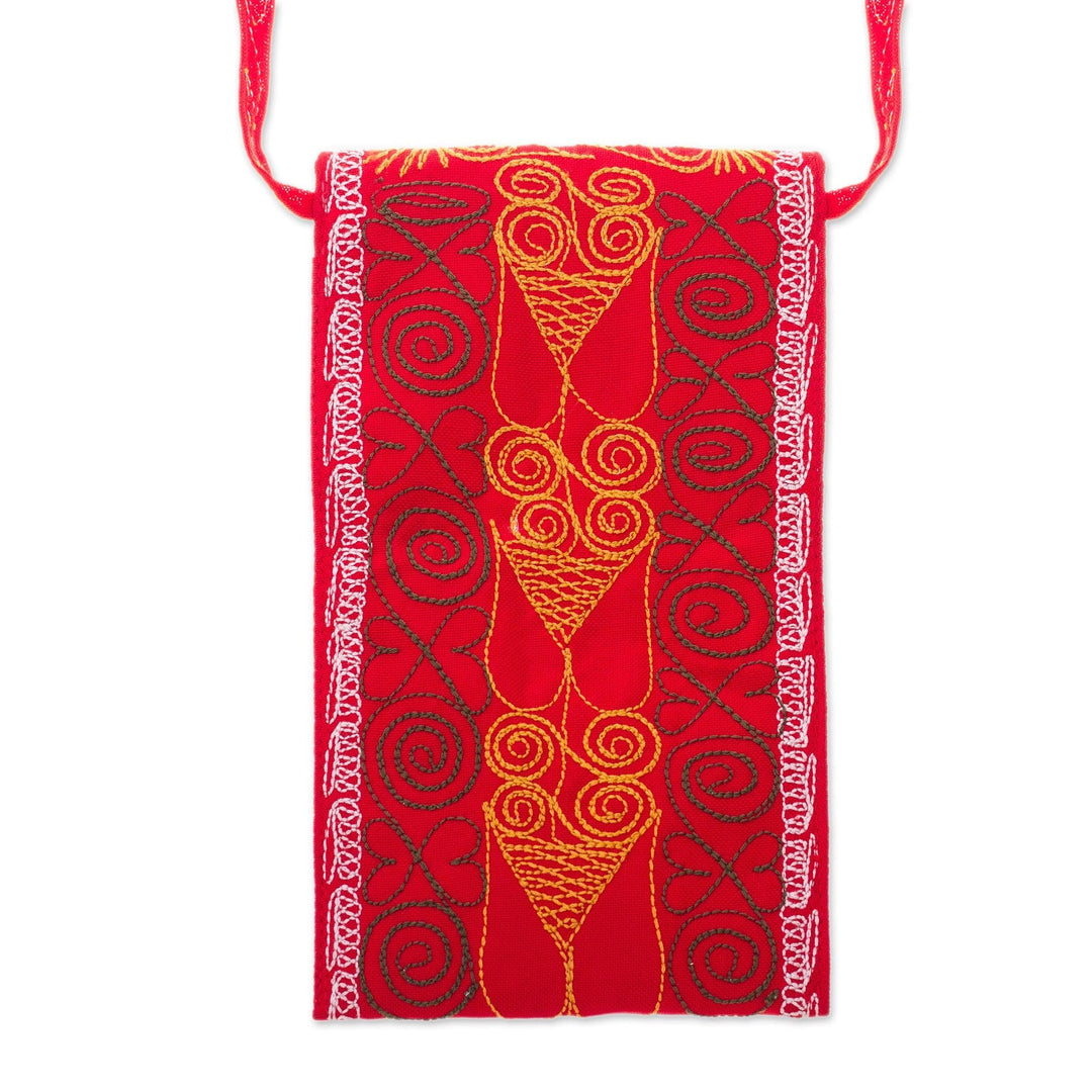 Embroidered Eyeglasses Bag in Chili from Peru - Embellished Beauty in Chili