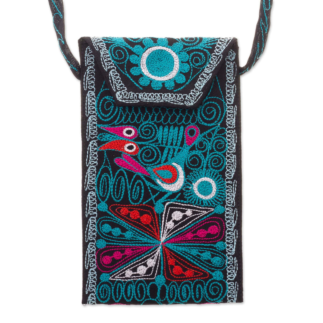 Embroidered Eyeglasses Bag in Black from Peru - Embellished Beauty in Black