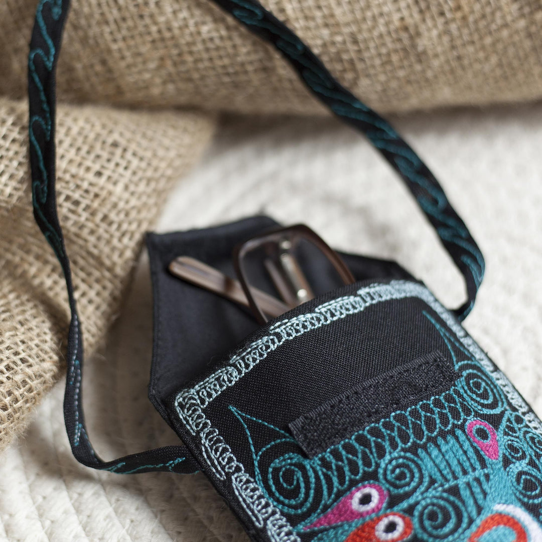 Embroidered Eyeglasses Bag in Black from Peru - Embellished Beauty in Black