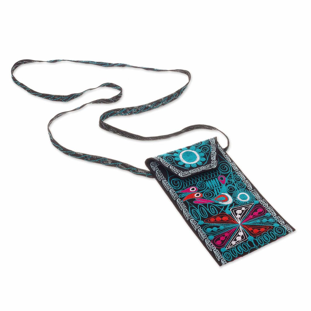 Embroidered Eyeglasses Bag in Black from Peru - Embellished Beauty in Black