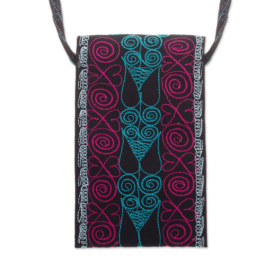 Embroidered Eyeglasses Bag in Black from Peru - Embellished Beauty in Black
